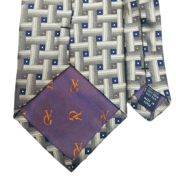 Valerio Garati Pure Silk Necktie Men Handmade Geometric Taupe Gold Black Tie - Picture 8 of 10